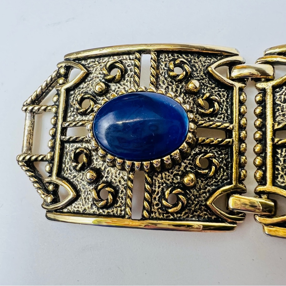 VINTAGE GRANADA 1970’s BAROQUE CHUNKY CABOCHON ANTIQUE GOLD  BRACELET - Picture 8 of 13